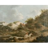 Attributed to George Morland (1763-1804) British. Figures on Horseback by a Cottage, Oil on