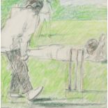 Ruskin Spear (1911-1990) British. 'The Cricket Match', Pencil and Crayon, Inscribed on a photocopy