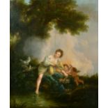 18th Century French School. A Maiden with Cherubs at the River's Edge, Oil on Panel, 22" x 18.5" (