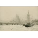 William Lionel Wyllie (1851-1931) British. "Westminster - Flood Tide", Etching, Signed in Pencil