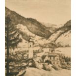 K. Flocks (19th-20th Century) European. "Radierung, Oberammergau", Etching, Indistinctly Signed