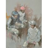 Michael Lawrence Cadman (1920-2010) British. Study of Jockeys, Pencil and Chalk, Unframed 19" x 14.