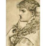 Manner of Frederick Sandys (1832-1904) British. "Proud Maisie", Pencil and Wash, 7.5" x 5.75" (17.