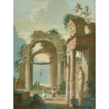 Follower of Hubert Robert (1733-1808) French. Figures by Classical Ruins, Gouache, Mounted, Unframed