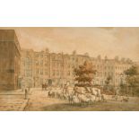 George Shepherd (18th-19th Century) British. Cattle in a London Square, Watercolour, Signed and