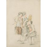 18th Century French School. Figures Playing Musical Instruments, Pencil and Chalk, Indistinctly