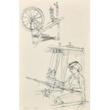 Michael Lawrence Cadman (1920-2010) British. Study of Girl at Weaving Loom, Ink, Inscribed 'Malta'