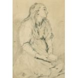 G.E. Wellington (Early 20th Century) British. Study of a Kneeling Girl Reading, Ink and Pencil,