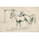 Alfred James Munnings (1878-1959) British. Study of Two Horses, Etching, 4" x 6" (10.2 x 15.2cm) and