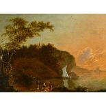 18th Century Dutch School. Figures in a Coastal Landscape, Oil on Panel, 14.5" x 19.25" (36.8 x 48.
