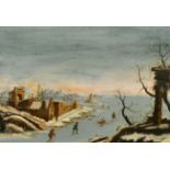 18th Century Dutch School. Figures in a Winter Landscape, Oil on Panel, 10.5" x 14.75" (26.7 x 37.