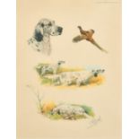 Boris Riabouchine (1898-1975) Russian / French. A Dog Study with Game Birds, Print, Signed in