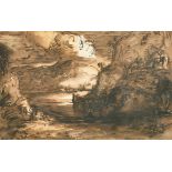 Early 19th Century English School. A Windswept Landscape, Ink and Wash, 4.25" x 7" (10.7 x 17.7cm)