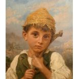Sophie Anderson (1823-1903) British. Bust Portrait of a Boy, Oil on Canvas, Signed, 14" x 12" (35.
