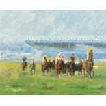 D Cullearn (20th-21st Century) British. A Racing Scene, Oil on Canvas, Signed, 16" x 20" (40.6 x