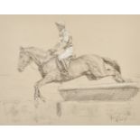 Franco Matania (1922-2006) Italian. A Horse and Jockey Taking a Fence, Chalk, Signed, 15" x