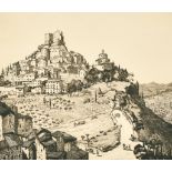 Kenneth Holmes (1902-1994) British. "Village on the Hill", Etching, Signed and Inscribed in