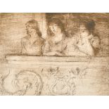 David Issakovitch Roubinstein (1902-1993) Russian. "Three Ladies on a Balcony", Etching, Signed