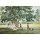 John Nixon (1750-1818) British. Elegant Figures Picnicking, Watercolour, Unframed 5.25" x 7.5" (13.4