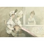 John Nixon (1750-1818) British. Elegant Ladies at the Theatre, Watercolour, Unframed 5.25" x 7.5" (