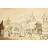 John Nixon (1750-1818) British. "Portsmouth High Street", Watercolour and Ink, Inscribed, 6.75" x