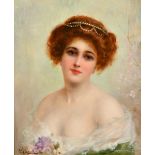 William Joseph Carroll (1842-1917) British. A Young Beauty, Oil on Canvas, Signed, 24" x 20" (61 x