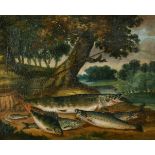 John Thomas Woodhouse (1780-1845) British. A Study of Fish on a Bank, Oil on Canvas laid down,