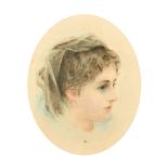 Circle of Charles Allston Collins (1828-1873) British. Head Study of a Young Girl, Watercolour,