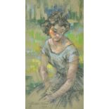 Michael Lawrence Cadman (1920-2010) British. Study of a Lady Seated in a Garden, Chalk, Signed and