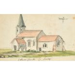 John Nixon (1750-1818) British. "Cobham Church Co; Surry" [sic], Watercolour, Inscribed, 3.5" x