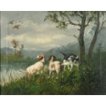 Vito (19th - 20th Century) Italian. Three Hounds in a Landscape, Oil on Canvas, Signed, 8" x 10.