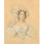 Early 19th Century English School. Bust Portrait of a Lady, Pencil and later Chalk, 11" x 9" (28 x