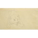 Circle of Eugene Delacroix (1798-1863) French. A Lioness Gnawing a Bone, Pencil, Inscribed on a