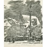 Eugeniusz Pichell (1905-1976) Polish. "Old City of Warsaw", Wood Engraving, Signed and Dated '69