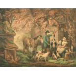 George Morland (1762/63-1804) British. "Evening or The Sportsman's Return", Mezzotint in Colours,