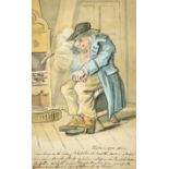 John Nixon (1750-1818) British. "James Geary in the Cabin", Watercolour, Signed with Initials,
