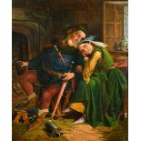 19th Century English School. Father and Daughter by the Fireside, Oil on Canvas, Signed with