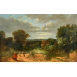 Early 19th Century English School. Figures in a Landscape, Oil on Canvas, 9" x 14" (22.8 x 35.5cm)