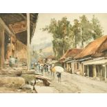 John Varley (1850-1933) British. "A Rainy Day in Nikko Street, Japan", Watercolour, Signed and Dated