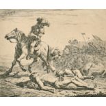 Karel Dujardin (1626-1678) Dutch. "Battlefield with Horseman looking over his left Shoulder" Circa