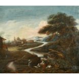 17th Century Dutch School. An Extensive River Landscape with Figures in the foreground, Oil on