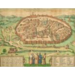 After Georg Braun (1572-1617) German. "An Old Map of Jerusalem", Map, 12.75" x 16.25" (32.3 x 41.