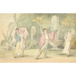 John Nixon (1750-1818) British. Elegant Figures on a Terrace, Watercolour, Unframed 4.25" x 6.5" (