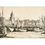 Henry George Rushbury (1889-1968) British. "Low Tide, La Rochelle", Etching, Signed in Pencil,