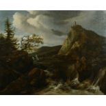 After Jacob Isaaksz Van Ruisdael (1628-29-1682) Dutch. A Mountainous River Landscape with a Shepherd