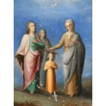 18th - 19th Century Russian. The Holy Family with St Anne, Oil on Panel, Inscribed, Unframed 10.5" x