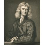 After Sir Godfrey Kneller (1646-1723) British. "Isaac Newton", Mezzotint, Inscribed, Unframed 14.25"