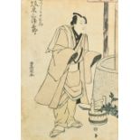19th Century Japanese School. A Figure by a Well, Woodblock, Signed with Motif, 14.5" x 10.25" (36.8