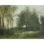 Juliette Levis (1826-1902) French. A Landscape with Figures, Pastel, Signed, 23.5" x 29" (59.7 x
