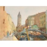 Christa Gaa (1937-1992) German/British. "Towards Campo S Barnabus, Venice", Watercolour and Gouache,